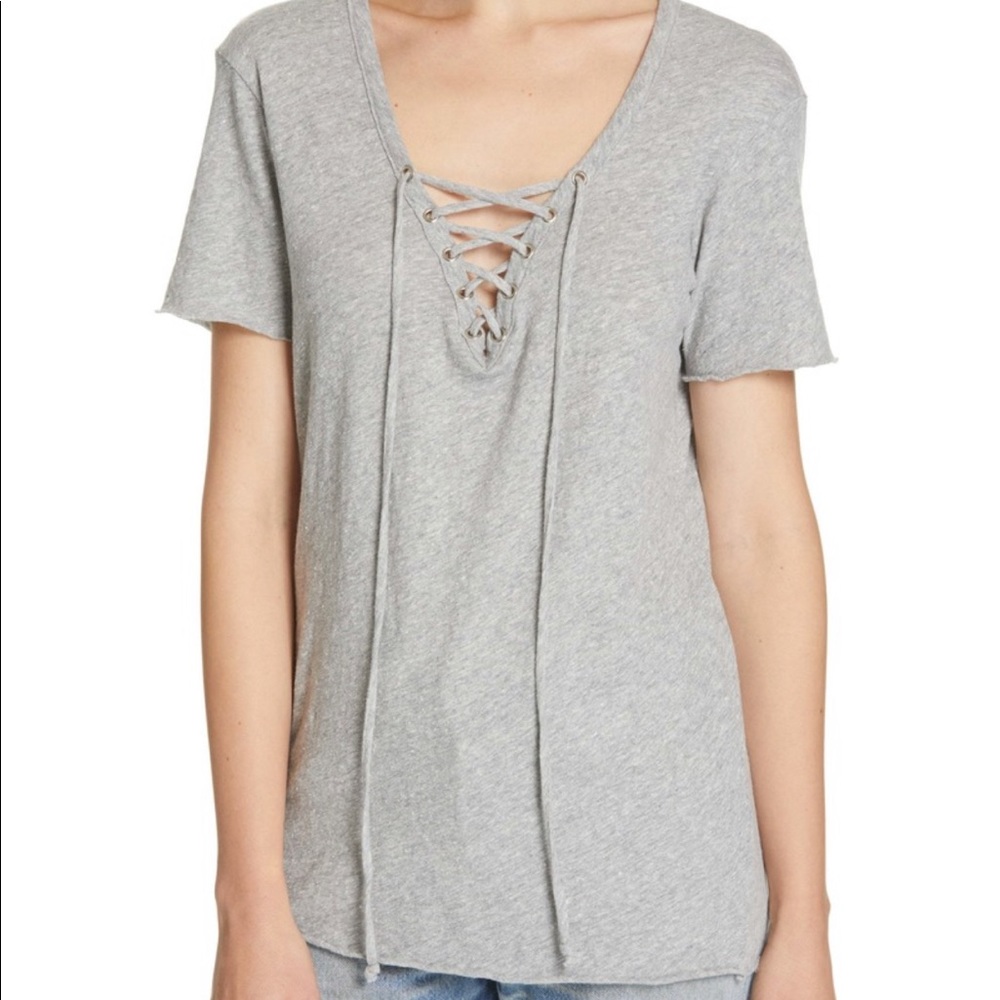 NSF ATHENA FRONT LACE UP TEE - GREY NWOT